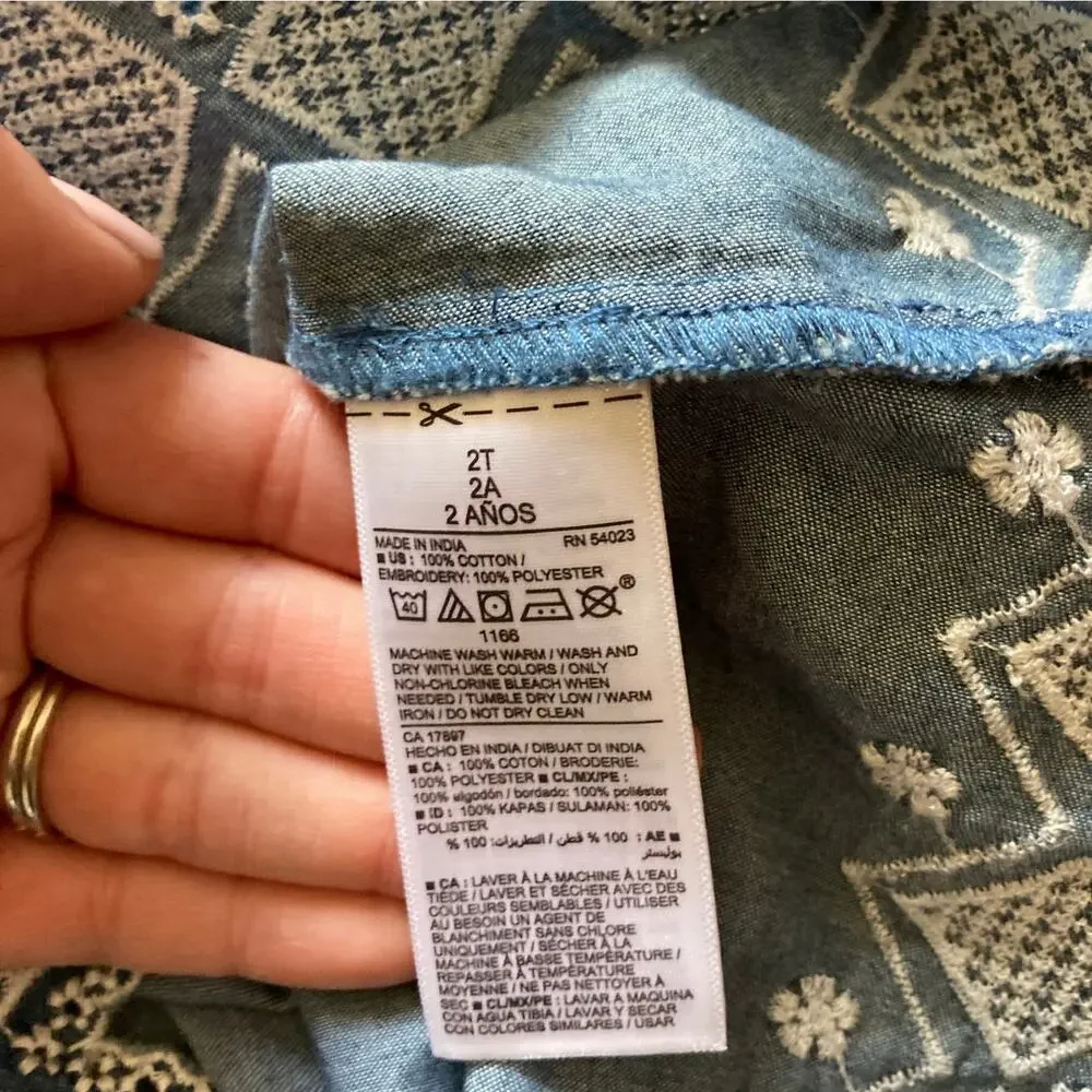Old Navy Blue Embroidered Tunic Top, Size 2T